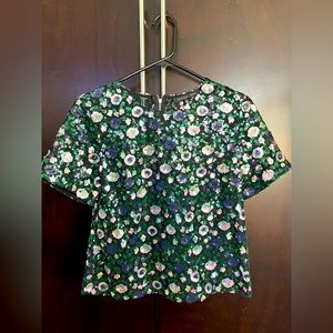 Endless Rose Floral Sequin Top - Black and Green